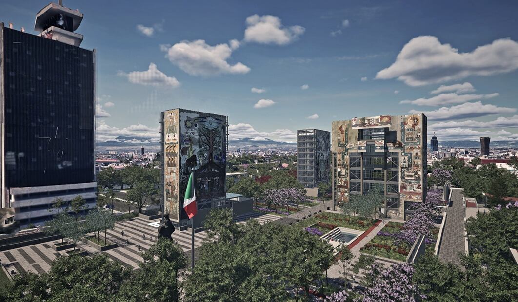 El proyecto rescata principalmente los murales del complejo de la extinta Secretaría de Comunicaciones y Obras Públicas; además, integrará áreas verdes, senderos, pistas para corredores y museos. Foto: especial