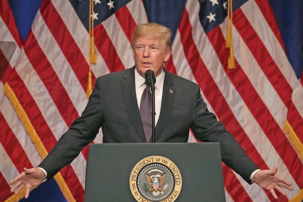 El presidente Donald Trump pronunció ayer su discurso sobre seguridad nacional en el Centro Ronald Reagan, en Washington (MARK WILSON. AFP)