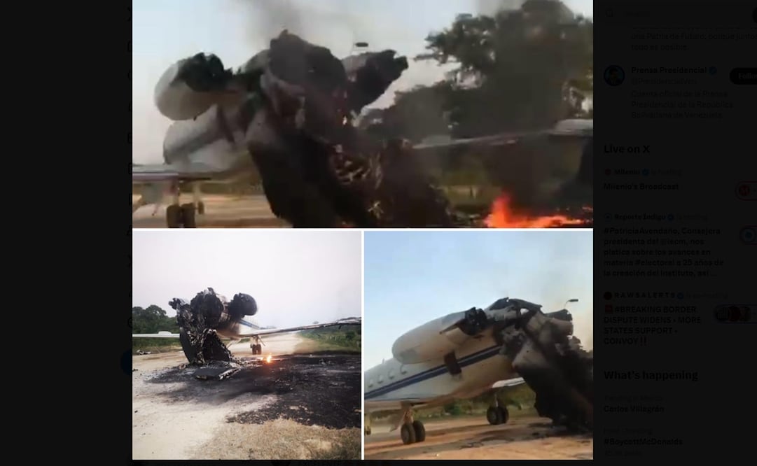 En su cuenta de X, el general en jefe Domingo Antonio Hernández Lara informó que la FANB “inmovilizó e inutilizó en tierra avión invasor proveniente de Cozumel”. Foto: X @dhernandezlarez