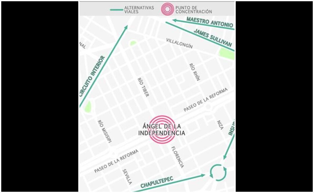 Mapa. Alternativas viales para la marcha de hoy