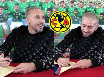 Héctor Herrera al firmar una playera de América; “me van a salir ronchas”