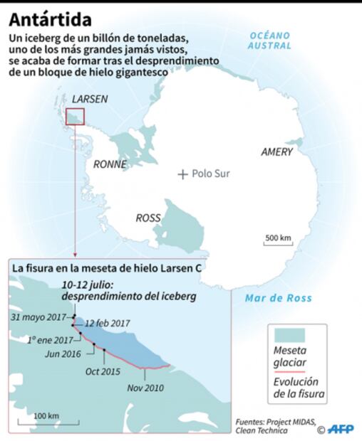 Iceberg colosal se separa de una plataforma en la Antártida