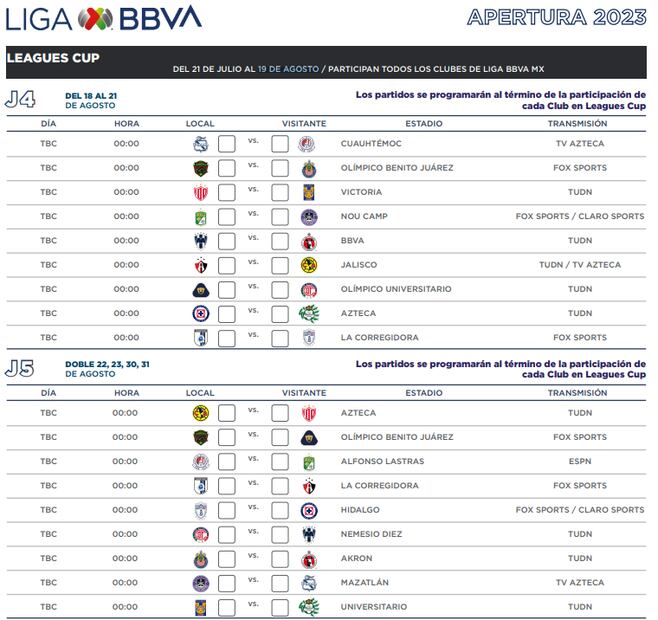 Calendario Liga MX