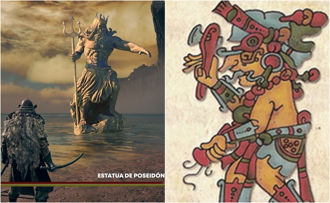 En esta impresionante captura de pantalla de un juego de video, se observa a un guerrero enfrentando a una gigantesca estatua de Poseidón, el dios del mar, armado con su tridente. Foto: PlayStation