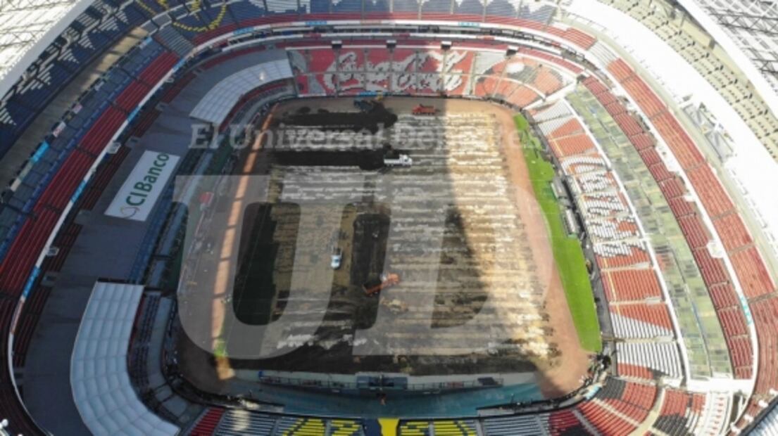 Así se ve el Estadio Azteca con los trabajos en el cambio de césped