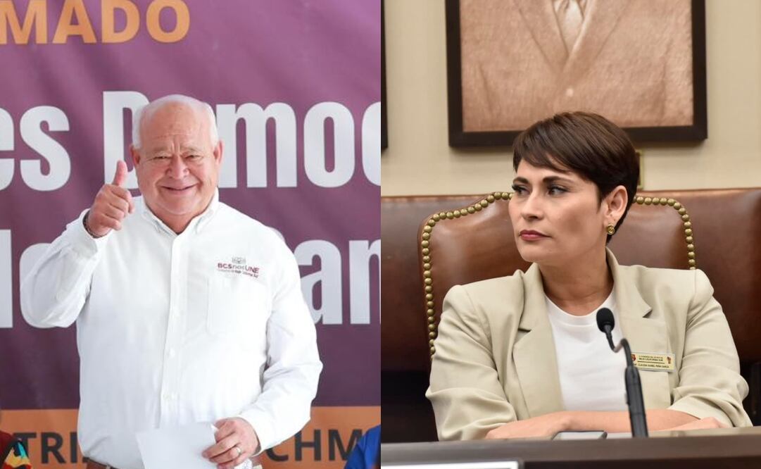 El gobernador de Baja California Sur, Víctor Castro Cosío y la maestra Claudia Isabel Peña. Fotos: Especiales