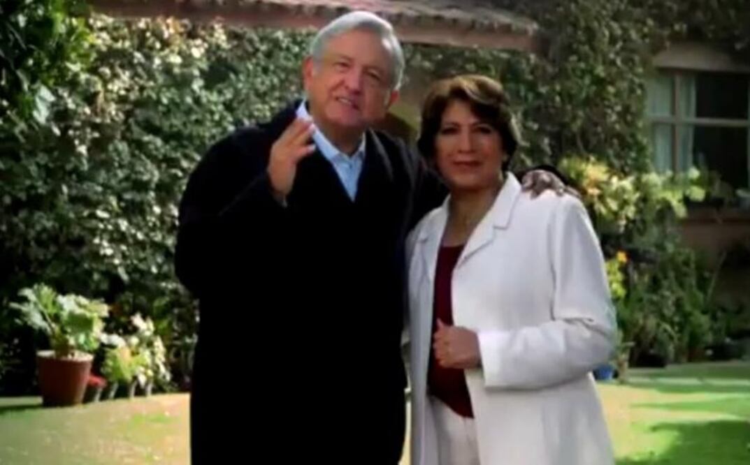 Andrés Manuel López Obrador apareció en un video junto con la precandidata de Morena al gobierno del Estado de México, Delfina Gómez, que sería visto en los tiempos oficiales de radio y televisión. Foto: Tomada de video
