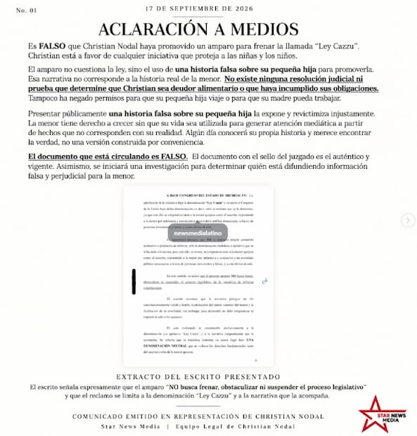 Con este comunicado, Nodal aclaró su postura sobre la iniciativa de la "Ley Cazzu". Foto: Captura de pantalla.