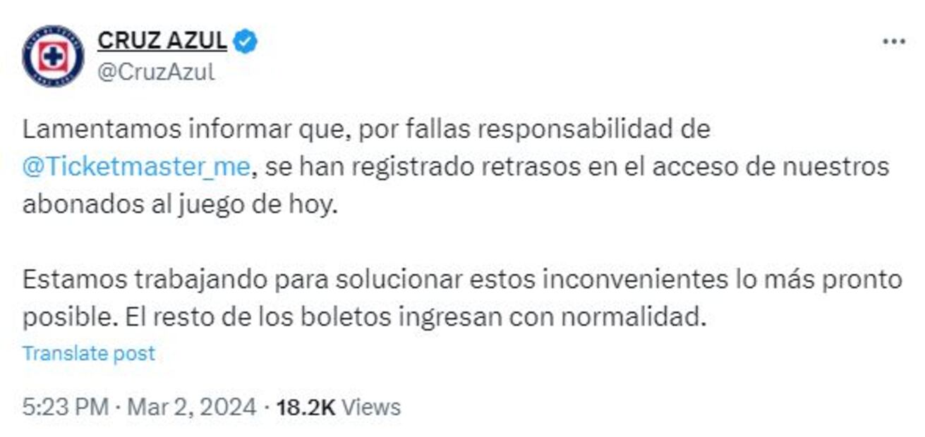 Publicación de Cruz Azul en X, antes Twitter - Foto: @CruzAzul