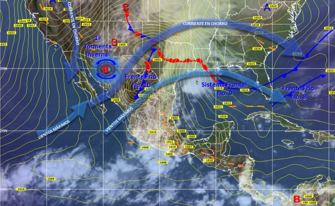 Imagen difundida por Conagua sobre el desarrollo de la tormenta tropical./ Especial