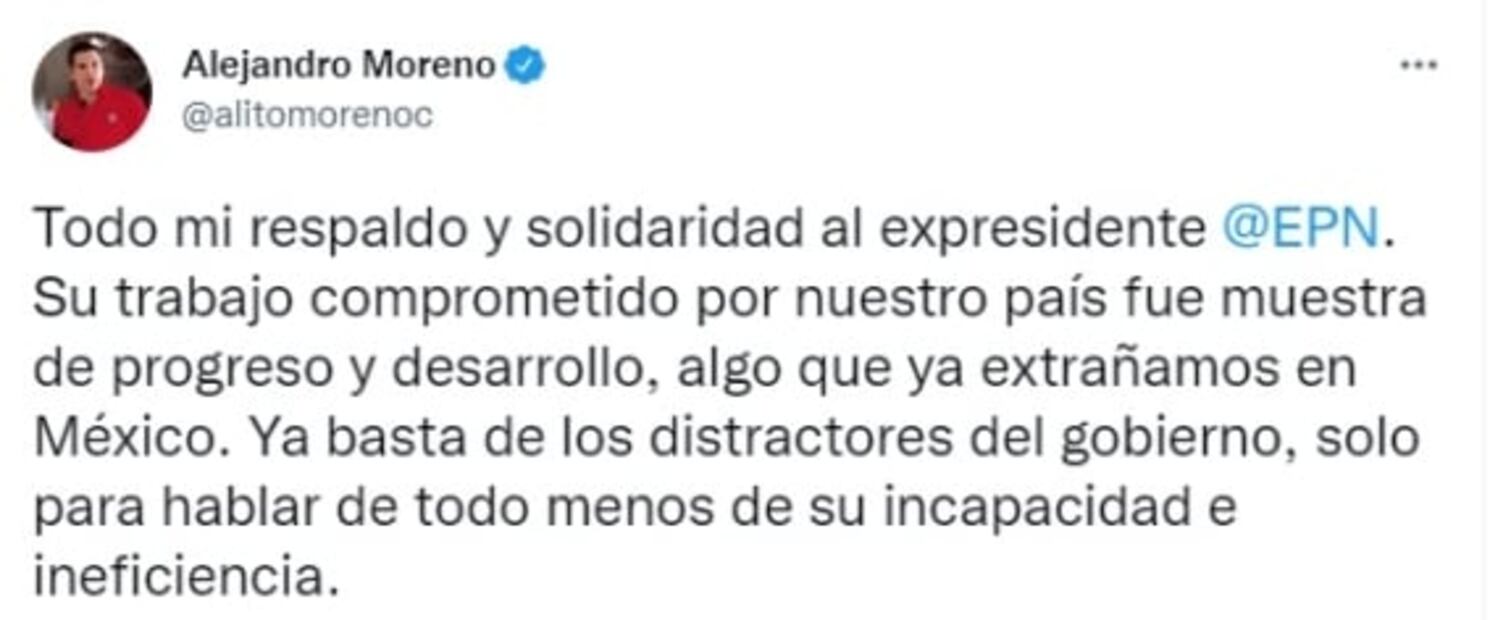 “Alito” Moreno: "Todo mi respaldo y solidaridad al expresidente Enrique Peña"