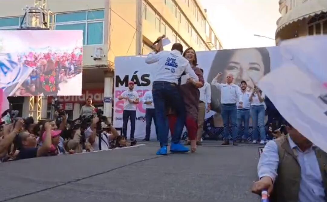 Xóchitl Gálvez bailando con Marko Cortés al ritmo de “Caminos de Michoacán”. Foto: Especial