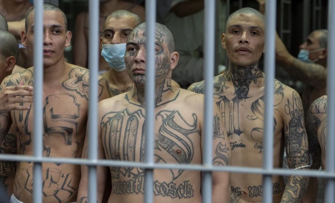 Prisioneros con tatuajes de la pandilla MS-13 miran desde su celda en el Centro de Confinamiento de Terroristas en Tecoluca, El Salvador, el miércoles 26 de marzo de 2025. Foto: AP