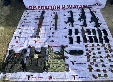 Aseguran armas, equipo táctico y un vehículo robado en Valle Hermoso, Tamaulipas