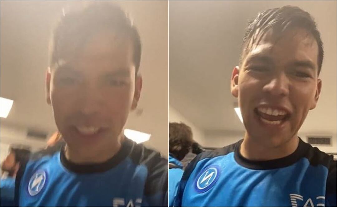 Chucky Lozano en los festejos del Napoli