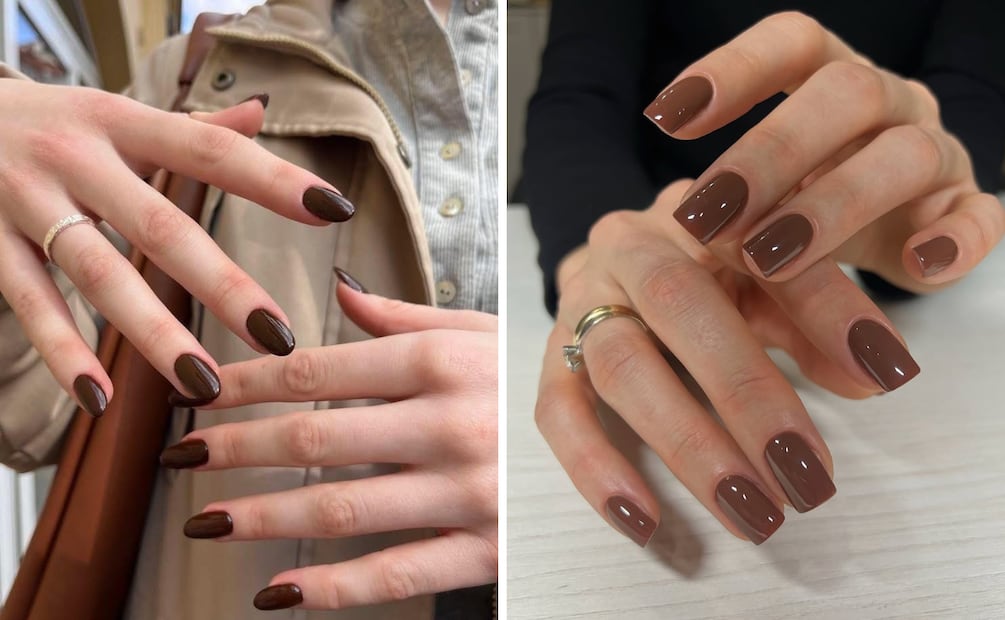 Uñas color chocolate. Foto: Instagram @nailkeryvillahermosa, @taty_nails.it