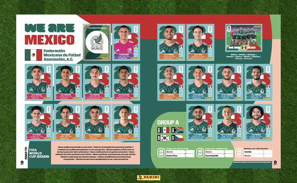 Las dos páginas de la Selección Mexicana en el álbum mundialista de Panini - Fotos: @PaniniSportMx en X