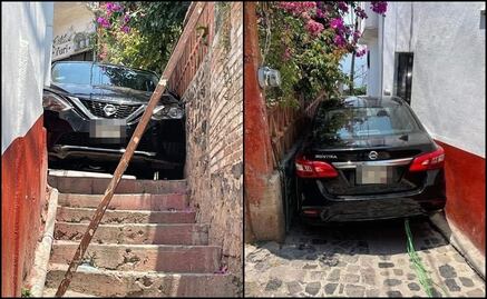 Por culpa del GPS, vehículo se queda atorado en calle de Taxco, Guerrero