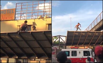 VIDEO: Sujeto se arroja desde el techo de una parada de autobús en Oaxaca