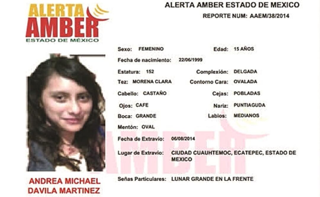 Sin rastro. Andrea Michael Dávila Martínez tenía 15 años cuando fue vista por última vez el 6 de octubre de 2014. Foto: ESPECIAL