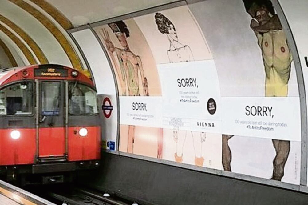 En los carteles que realizó Austria para conmemorar el centenario de su artista Egon Schiele, se lee: “Lo siento, 100 años pero demasiado atrevido para hoy”. Fotos: ESPECIAL Y TOMADAS DE LOS SITIOS WEB DE LOS MUSEOS