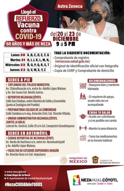 A partir del lunes aplicará dosis de refuerzo contra Covid a abuelitos en Neza