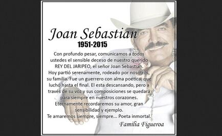 Joan Sebastian partió "serenamente" rodeado de su familia