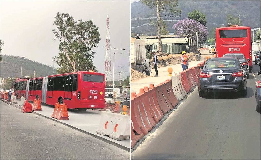 Comunicación Social dice que el Metrobús ya recuperó su carril. En un recorrido se observó a una unidad en medio del tráfico. Fotos: ESPECIAL