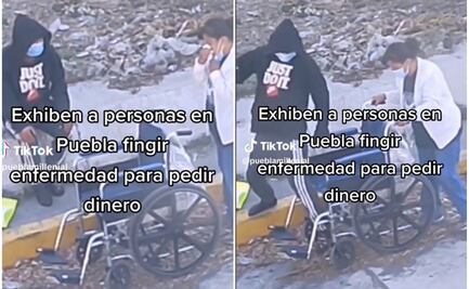 ¡Así lo hacen! Exhiben en video a persona "con discapacidad" que pedía limosna en Puebla