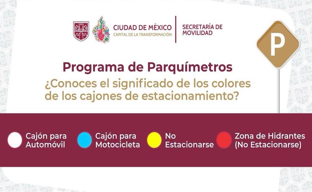 Este es el significado de los colores de los cajones de estacionamiento en CDMX. Foto: @ecoParq