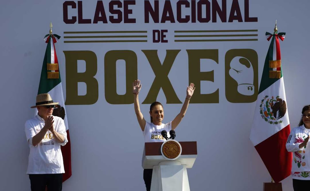 Claudia Sheinbaum, presidenta de México, durante la mega clase de boxeo. Foto: Diego Simón / EL UNIVERSAL