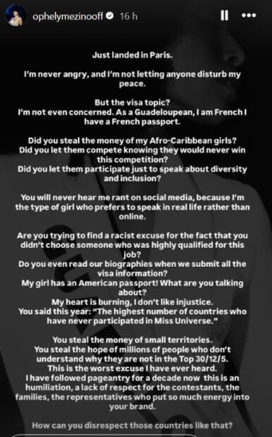 Con este mensaje que publicó en redes, Miss Guadalupe alzó la voz contra Miss Universo. Foto: Instagram.