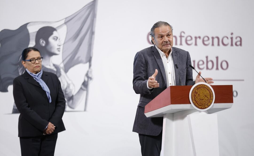 Octavio Romero, titular del Infonavit, en la conferencia matutina del lunes 16 de junio de 2025, encabezada por Rosa Icela Rodríguez. Foto: Diego Simón Sánchez/ EL UNIVERSAL