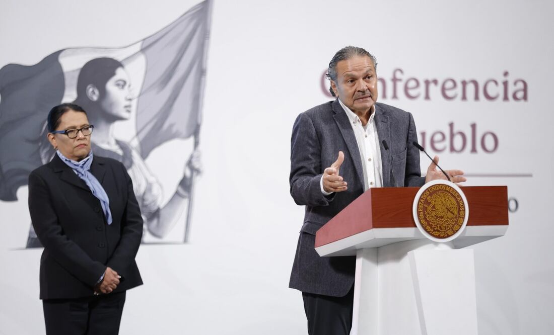 Octavio Romero, titular del Infonavit, en la conferencia matutina del lunes 16 de junio de 2025, encabezada por Rosa Icela Rodríguez. Foto: Diego Simón Sánchez/ EL UNIVERSAL