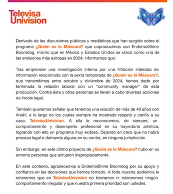 Con este mensaje, la empresa confirmó que no emprenderá acciones contra la cantante. Foto: Captura de pantalla.