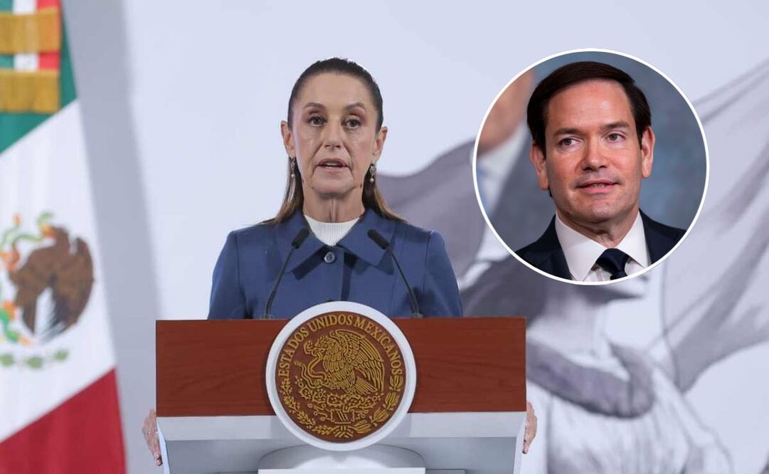 La presidenta Claudia Sheinbaum durante la mañanera de este 2 de septiembre del 2025 y el secretario de Estado de EU, Marco Rubio. Foto: Gabriel Pano / EL UNIVERSAL.y AP