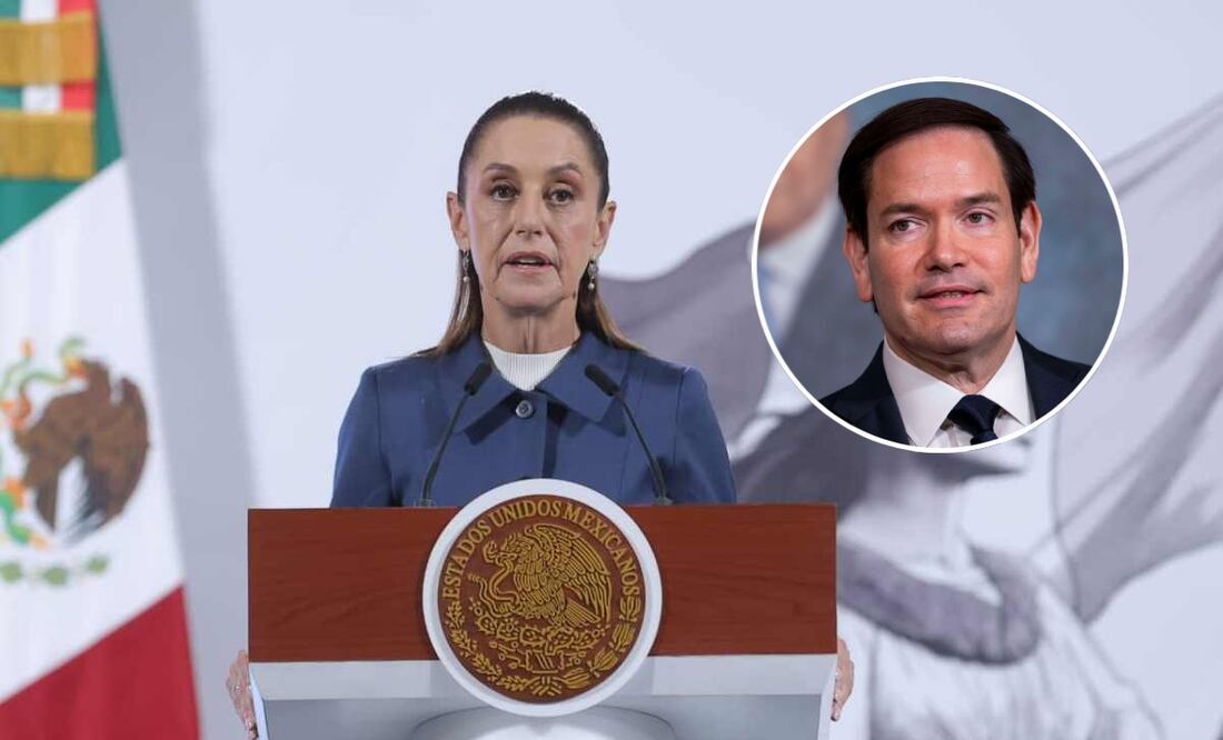 La presidenta Claudia Sheinbaum durante la mañanera de este 2 de septiembre del 2025 y el secretario de Estado de EU, Marco Rubio. Foto: Gabriel Pano / EL UNIVERSAL.y AP