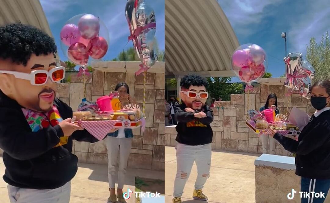 La botarga de Bad Bunny cautivó a los alumnos de la escuela. Foto: TikTok @sweetdreamsdurango