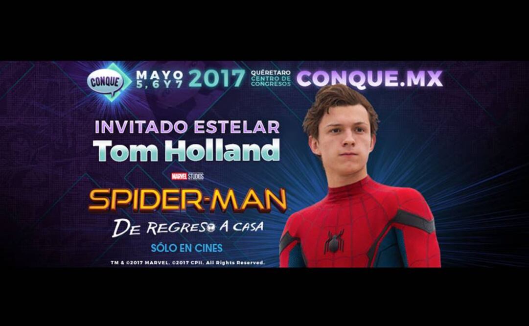 Uno de los invitados a CONQUE 2017 es el actor Tom Holland, que da vida al Hombre Araña. FOTO: Facebook/Conque.
