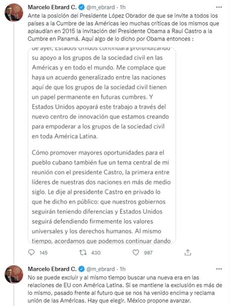 No habrá "nueva era" en relaciones de EU con AL si se excluye a países, dice Ebrard sobre Cumbre