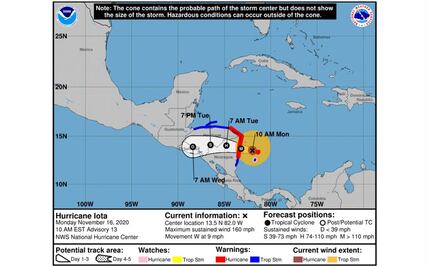 Huracán "Iota" se intensifica a categoría 5 mientras se aproxima a Centroamérica