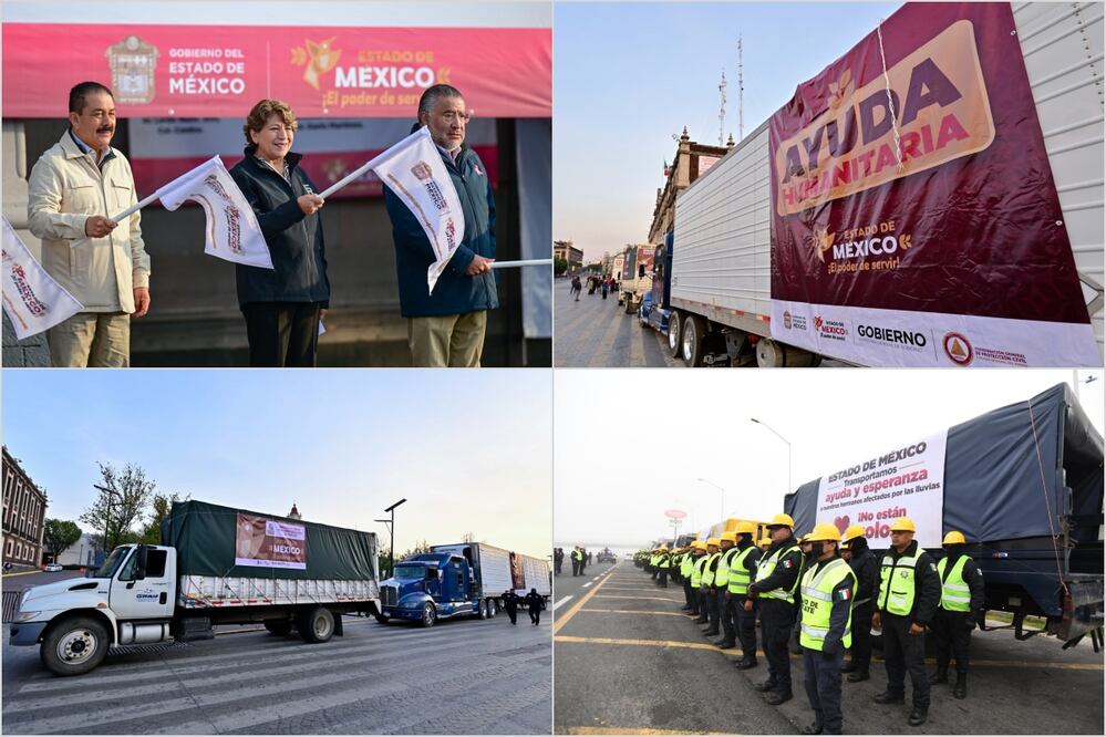 Edomex envía 15 toneladas de ayuda para damnificados de Hidalgo; viajan además 235 elementos de seguridad. Foto: Especial