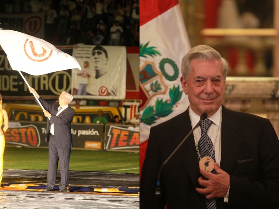 Mario Vargas Llosa con la bandera de
su querido equipo de futbol Universitario de Deportes, club que lo homenajeó en el 2011./ Consuelo Vargas / El Comercio Perú
En la foto de la derecha, Mario Vargas Llosa siendo premiado. Créditos. Miguel Bellido; El comercio del Perú