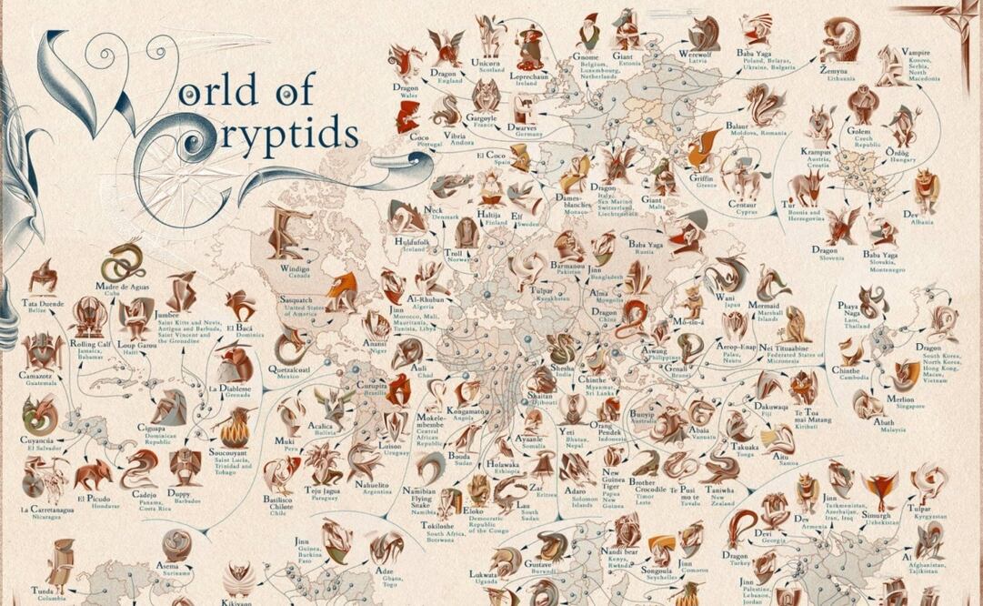 Este es el mapa de las criaturas mitológicas más famosas por país. Puedes verlas de cerca en el sitio web de SavingSpot. Foto: Cortesía