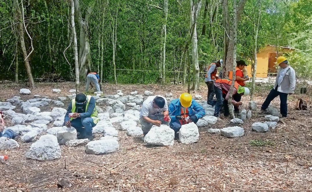 Vestigios arqueológicos tomados de la construcción del Tren Maya fueron usados para edificar estructuras de
los “Parques de la Memoria”, como el de Balaam Tum, en Chetumal, Quintana Roo Foto: INAH