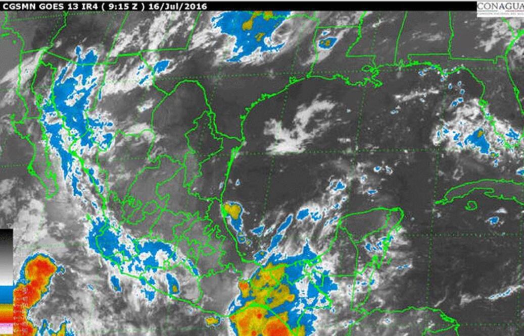Se prevén Intervalos de chubascos con tormentas puntuales fuertes en Sonora, Chihuahua, Durango, Sinaloa, Nayarit, Jalisco, Colima, Michoacán, Guerrero, Oaxaca, Chiapas y Veracruz (CONAGUA)