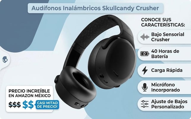 Amazon México pone los audífonos inalámbricos Skullcandy Crusher a casi mitad de precio; conoce sus características