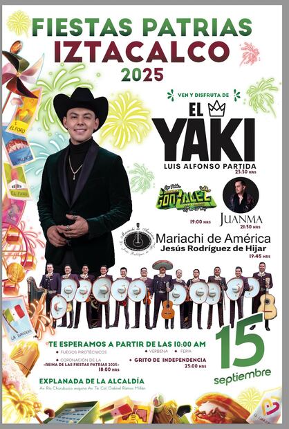 Artistas confirmados para las Fiestas Patrias en la alcaldía Iztacalco, CDMX (13/09/2025). Foto: Facebook (Alcaldía Iztacalco)
