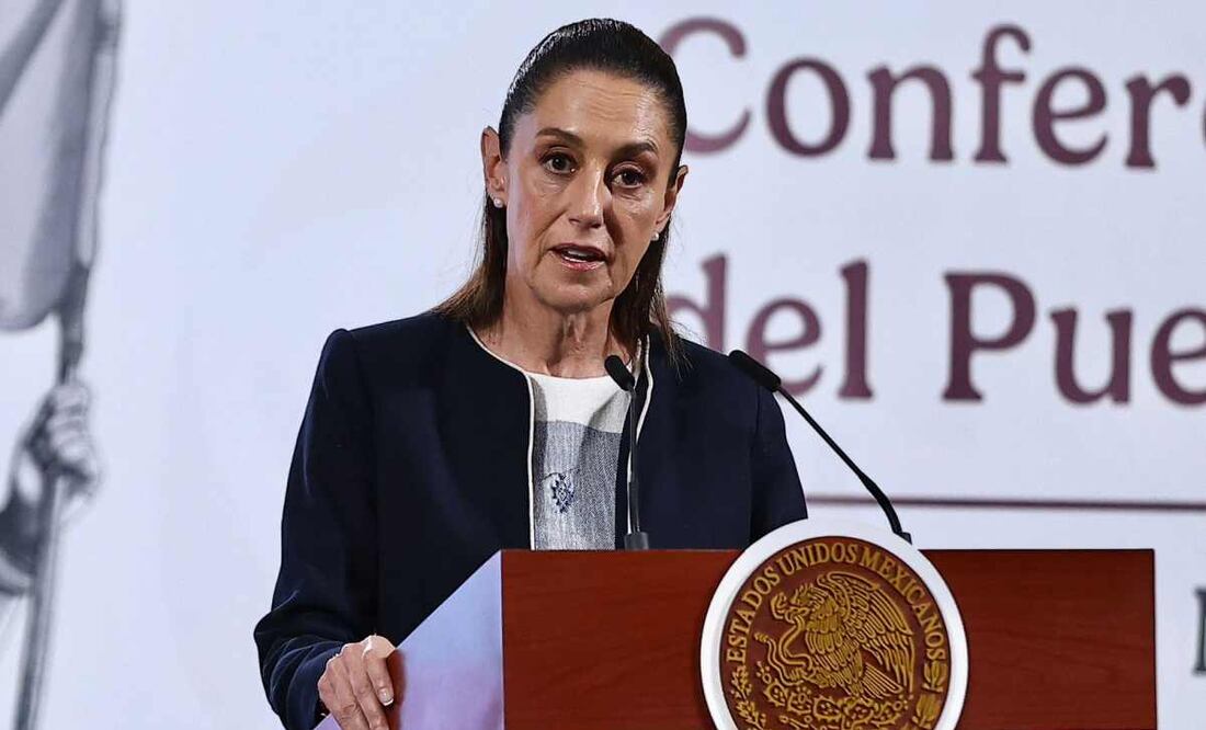 La presidenta Claudia Sheinbaum durante la mañanera de este 14 de julio del 2025. Foto: Berenice Fregoso / EL UNIVERSAL.