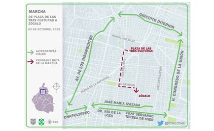Esta es la ruta que seguirá la marcha conmemorativa por el 2 de octubre en CDMX